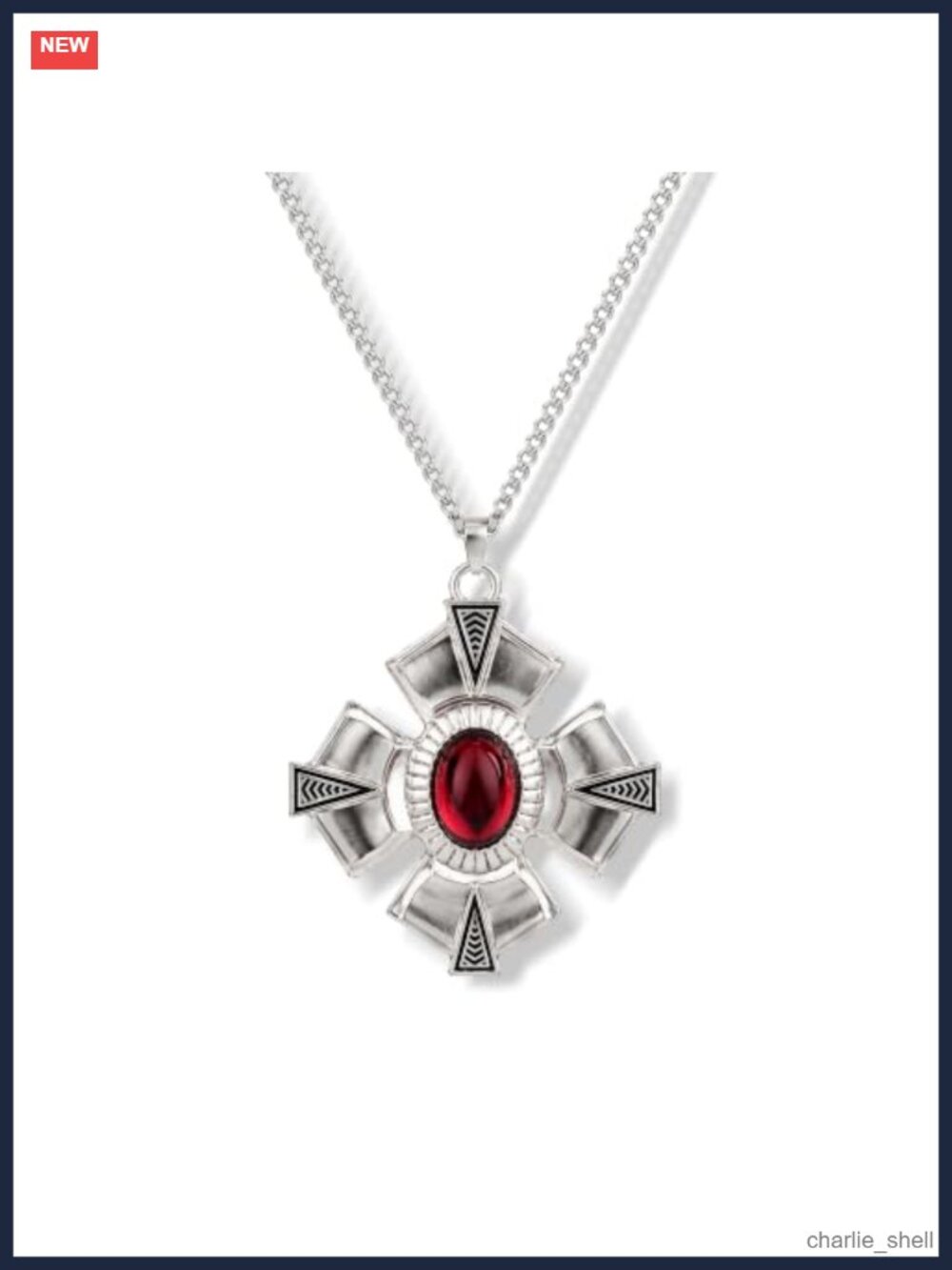 Gothic Cross Pendant Necklace Stainless Steel Curb Chain 22in Medieval Costume